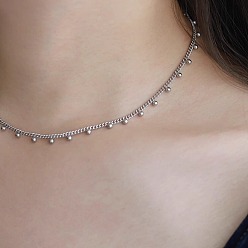 Нержавеющая Сталь Цвет 304 ожерелья из круглых бусин из нержавеющей стали с кисточками и витой цепочкой для женщин, цвет нержавеющей стали, 13.78 дюйм (35 см)