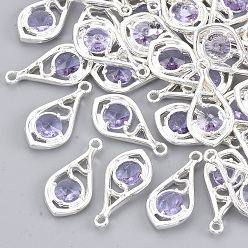 чертополох Граненые подвески стекла, с настройками открытой спины из экологически чистого сплава, без никеля , слеза, серебряный цвет гальваническим, сирень, 21x11x3.5 мм, отверстие : 1.6 мм