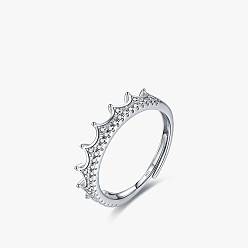 Платина Корона 925 кольца из стерлингового серебра с микропаве из кубических цирконий, платина, внутренний диаметр: регулируемый