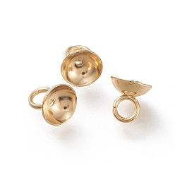 Настоящее золото 24K 201 подвеска из нержавеющей стали, для изготовления стеклянного кулона, полукруглый, реальный 24 k позолоченный, 6x6 мм, отверстие : 2.5 мм