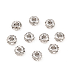 Платина Гофрированные колоннообразные латунные бусины, стойки покрытие, долговечный, без кадмия и без свинца, платина, 4x2 мм, отверстие : 1.2 мм