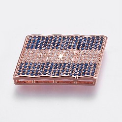 Розовое Золото Латунные микро проложить кубического циркония подвески, многожильных ссылки, прямоугольные, флаг Гондураса, красочный, розовое золото , 16.5x32~32.5x4 мм, отверстие : 1x7 мм