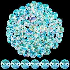 Round 80Pcs Transparent Faceted Glass Connector Charms, Clear AB, Round, 14x7mm, Hole: 1.6mm