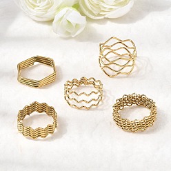 Настоящее золото 18K 5 шт. 304 открытые манжеты из нержавеющей стали для женщин, волна, ионное покрытие (ip), реальный 18 k позолоченный, 4.5~12 мм, 17~17.5 мм