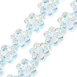 Светло-Синий Стеклянные бусины с гальваническим покрытием , цветок, с покрытием AB цвета, с половиным покрытием, голубой, 12x13x5 мм, отверстие : 1 мм, около 50 шт / нитка, 25.59'' (65 см)