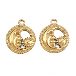 Настоящее золото 18K 304 подвески из нержавеющей стали, амулеты луны и солнца, ионное покрытие (ip), реальный 18 k позолоченный, 21.5x18x3 мм, отверстие : 2 мм