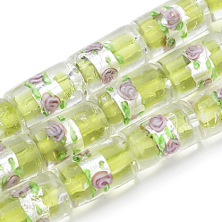 Green Yellow Handmade Silver Foil Lampwork Beads, Column, Green Yellow, 17x10x10mm