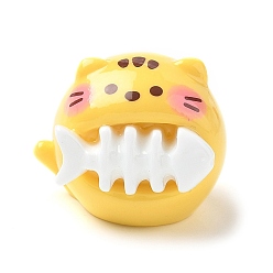 Cat Shape Симпатичные кабошоны из непрозрачной смолы, желтый кот ест рыбу, 24x29.5x26.5 мм