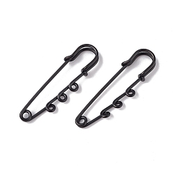Negro 304 hallazgos de broche de imperdibles de acero inoxidable, alfileres de falda escocesa con bucles triples para hacer alfileres de solapa, electroforesis negro, 51x16x7 mm, agujero: 1.8 mm, pin: 1.3 mm