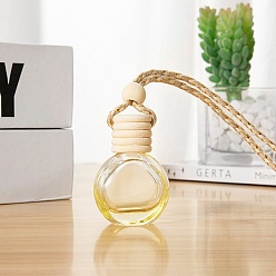 Светло-желтый Подвески из пустого стеклянного флакона духов с деревянной крышкой, бутылка с диффузором эфирного масла для ароматерапии, автомобиль подвесной декор, светло-желтый, 5x3.5 см, емкость: 10 мл (0.34 жидких унций)