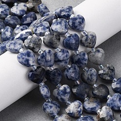 (306FM) Жонкиль матовый с лаймовой подкладкой Натуральное синее пятно нитки из бисера яшмы, граненое сердце, с бисером, 9x10x4 мм, отверстие : 1.2 мм, около 16 шт / нитка, 7.09'' (18 см)