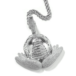 Серебро Кулон из прозрачного кубического циркония с микропаве из латуни и цепочкой из хирургической нержавеющей стали для мужчин., серебряные, 316 дюйм (23.62 см)