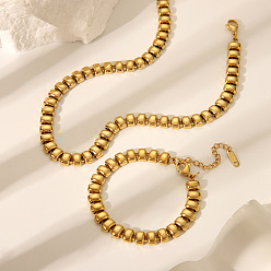 Настоящее золото 18K 304 комплект из ожерелий и браслетов из прямоугольной цепи из нержавеющей стали, ювелирные изделия премиум-класса, реальный 18 k позолоченный