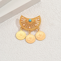 Золотой Полукруглые булавки в стиле бохо-геометрии, броши из сплава для одежды рюкзака, с пластиковой жемчужины, золотые, 45x16 мм