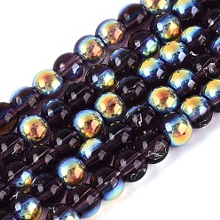 Purple Electroplate Transparent Glass Beads Strands, Round, AB Color Plated, Purple, 4mm, Hole: 0.6~0.7mm, about 98~109pcs/strand, 14.57~15.55 inch(37~39.5cm)