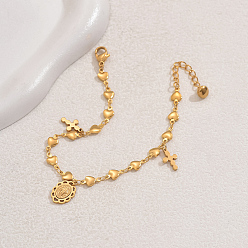 Золотой Ретро 201 браслеты из нержавеющей стали с подвесками в виде овала и креста святого Бенедикта, браслеты с сердечками для женщин, золотые, овал: 3/8x1/2 дюйм(1x1.4см), внутренний диаметр: 7-1/8 дюйм (18 см)