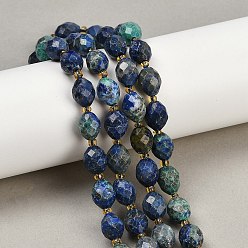 Хризоколла и Лазурит Натуральные бусы из хризоколлы и лазурита, граненые, овальные, с бисером, 9x10 мм, отверстие : 1.2 мм, около 32 шт / нитка, 15.75'' (40 см)