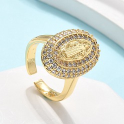 Настоящее золото 16K Латунные кольца-манжеты с микропаве и прозрачным цирконием для женщин, без кадмия и без свинца, овал с королем, реальный 16 k позолоченный, внутренний диаметр: регулируемый