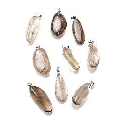 Дымчатый Кварц Природные дымчатый кварц подвески, самородки прелести, с 201 скобами из нержавеющей стали, цвет нержавеющей стали, 30.5~38.5x10.5~18.5x6.5~12.5 мм, отверстие : 6x3 мм