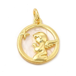 Angel & Fairy Стеллаж гальванический латунный с пластиковыми подвесками, реальный 18 k позолоченный, плоские круглые с ангелом, без свинца и без кадмия, ангел и фея, 20x17.5x3 мм, отверстие : 4.5 мм