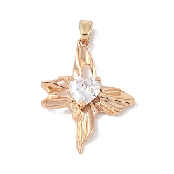 Cross Латунные микро проложить кубического циркония подвески, без кадмия, без никеля и без свинца, реальный 18 k позолоченный, крестик, 28x21x5 мм, отверстие : 4.5x3 мм