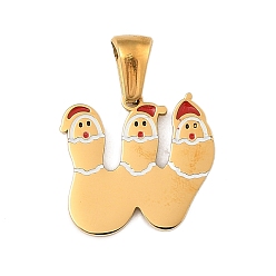 Letter W Новогодняя тема 304 подвески из нержавеющей стали, с эмалью, золотые, Санта-Клаус письмо талисман, Буква W, 15x16x1.5 мм, отверстие : 6x3 мм