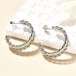 Twist 304 двухцветные серьги-гвоздики из нержавеющей стали, золотые и нержавеющая сталь цвет, твист, 26x8 мм