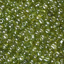 Yellow Green Glass Seed Beads, Trans. Colours Lustered, Round, Yellow Green, 4mm, Hole: 1.5mm, about 4500pcs/pound