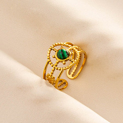 Малахит Регулируемые 304 манжеты из нержавеющей стали с открытыми кольцами для женщин, круглые, с синтетическим малахита, золотые, 13 мм, внутренний диаметр: 17 мм