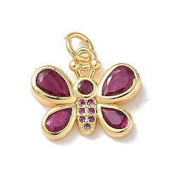 Темно-Розовый Латунные микро проложить кубического циркония подвески, бабочки прелести, стойки покрытие, долговечный, без кадмия и без свинца, реальный 18 k позолоченный, темно-розовыми, 14x16.5x3.5 мм, отверстие : 3.5 мм