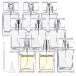 Clair 10 Flacons vaporisateurs de parfum en verre (pièces), rectangle, avec 10 compte-gouttes en plastique et 10 entonnoir, clair, 4.55x2.4x9.2 cm, capacité: 30 ml (1.01 fl. oz)