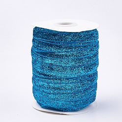 Deep Sky Blue Glitter Sparkle Ribbon, Polyester & Nylon Ribbon, Deep Sky Blue, 3/8 inch(9.5~10mm), about 50yards/roll(45.72m/roll)