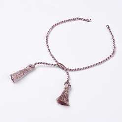 чертополох Изготовление браслетов из полиэстера своими руками, с кисточкой, чертополох, 10-7/8 дюйм (275 мм), 2 мм, отверстие: 2 мм, кисточки: 23x6 мм