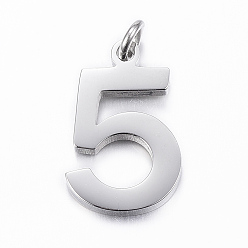 Stainless Steel Color Tarnish Resistant 304 Stainless Steel Pendants, Number.5, Stainless Steel Color, 19x12x2mm, Hole: 3mm