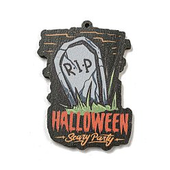 Ghost Древесины подвески, Хэллоуин тема, чёрные, призрак, 50x36x3 мм, отверстие : 2 мм