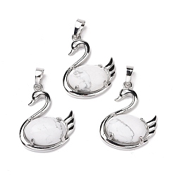 Говлит Природные подвески Говлит, с латунной фурнитурой платинового цвета, без кадмия и без свинца, лебедь, 32x25x7.3 мм, отверстие : 8 мм