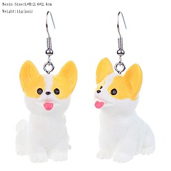 Yellow Iron & Resin Dangle Earrings for Women, Dog, Yellow, 26x24mm