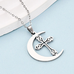 Нержавеющая Сталь Цвет 304 подвесные из нержавеющей стали ожерелья, луна с крестом, не тускнеет, цвет нержавеющей стали, 17.72~18.11 дюйм (45~46 см)