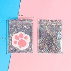 Серебро Прямоугольные блестящие голографические пластиковые пакеты с застежкой-молнией, многоразовые упаковочные пакеты, серебряные, 18x10 см