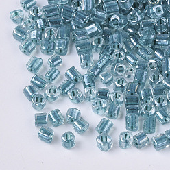 Steel Blue 8/0 Two Cut Glass Seed Beads, Hexagon, Transparent Inside Colours Rainbow & Luster, Steel Blue, 2.5~3x2.5mm, Hole: 0.9mm, about 15000pcs/bag