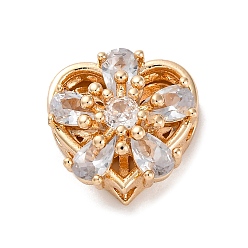 Золотой Стойки обшивки латунь микро проложить кубического циркония бусы, со стеклом, долговечный, без свинца и без кадмия, сердце, золотые, 12x13x7 мм, отверстие : 1.8 мм