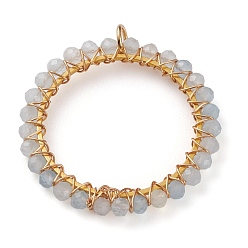 Rainbow Moonstone Подвески из натурального радужного лунного камня, граненые, с золотыми латунными кольцами и медной проволокой, 31x3 мм, отверстие : 3.5 мм