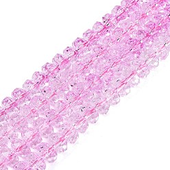Бледно-Розовый Хрустящие прозрачные стеклянные бусины нити, рондель, граненые, розовый жемчуг, 7.5~8x5~5.5 мм, отверстие : 1.2~1.4 мм, около 66~69 шт / нитка, 13.78~14.37 дюйм (35~36.5 см)