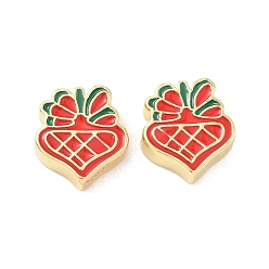 Сердце Рождественские латунные эмалевые бусины, без свинца и без кадмия, долговечный, реальный 18 k позолоченный, стойки покрытие, сердце, 15x14x5 мм, отверстие : 2 мм