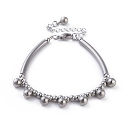 Stainless Steel Color Tarnish Resistant 304 Stainless Steel Charm Bracelets, with Lobster Claw Clasps and Extension Chains, Stainless Steel Color, 7-1/4 inch(18.5cm), 4mm