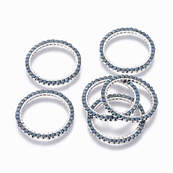 Steel Blue MIYUKI & TOHO Handmade Japanese Seed Beads, with 304 Stainless Steel Link Rings, Loom Pattern, Ring, Silver, Steel Blue, 22~23x1.7mm