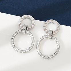 Платина 304 серьги-гвоздики из полимерной глины и нержавеющей стали, со стразами, ионное покрытие (ip), платина, 27x16 мм