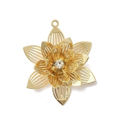 Цветок Латунные подвески, со стразами, долговечный, без никеля , реальный 18 k позолоченный, цветок, 31.5x25.5x7.5 мм, отверстие : 1.5 мм