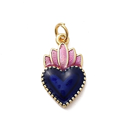 Темно-Синий Латунь эмаль подвески, сердце, стойки покрытие, долговечный, без кадмия и без свинца, реальный 18 k позолоченный, с целью перехода в кольце, темно-синий, 19x11x3 мм, отверстие : 3.2 мм