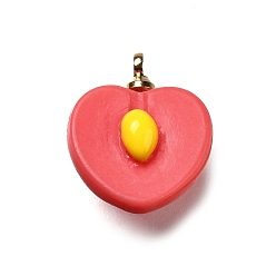 Peach Латунные подвески из акрила, без свинца и без кадмия, стойки покрытие, долговечный, золотые, персик, 15.5x13x8.5 мм, отверстие : 1.6 мм